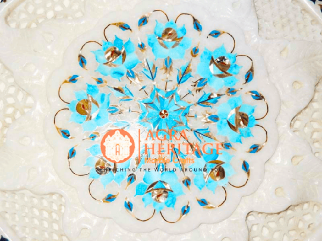 Marble Filigree Coffee Table Top Turquoise Lapis Lazuli Inlaid